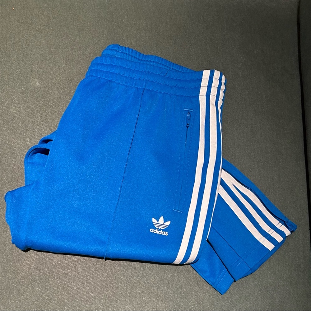 adidas Blue Track Pant with White Three-Stripes